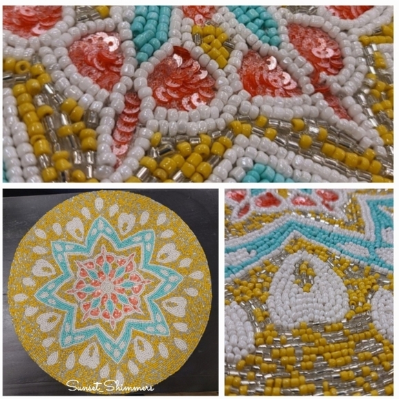 4pc 15" Summer Sunflower Starburst Coastal Beaded Placemats Charger Set New - Picture 1 of 7